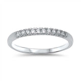 Sterling Silver Band Ring Set with Round Cut Clear Czs, Band Width of 2MM