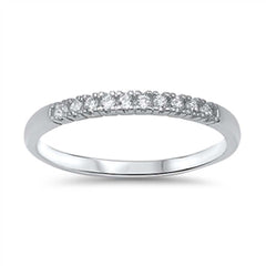 Sterling Silver Band Ring Set with Round Cut Clear Czs, Band Width of 2MM