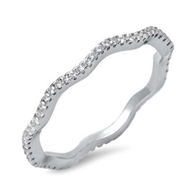 Sterling Silver Fancy Paved Wavy Band Ring with Face Height of 2MM