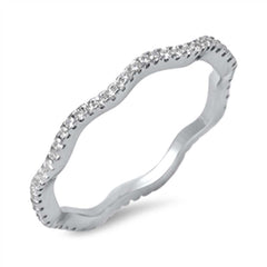Sterling Silver Fancy Paved Wavy Band Ring with Face Height of 2MM