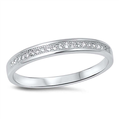 Sterling Silver Eternity Band Ring Set with Small Round Clear Czs on Channel Setting, Band Width of 3MM