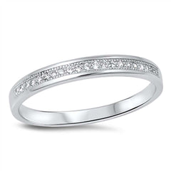 Sterling Silver Eternity Band Ring Set with Small Round Clear Czs on Channel Setting, Band Width of 3MM