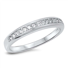 Sterling Silver Half Round Cut Clear Czs on Channel Setting Ring with Face Height of 3MM