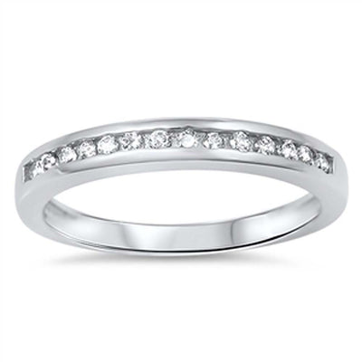 Sterling Silver Band Ring Set with Round Cut Clear Czs on Channel Setting, Face Height of 3MM