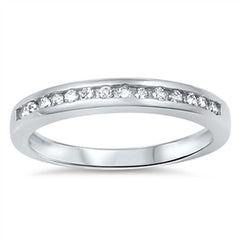 Sterling Silver Band Ring Set with Round Cut Clear Czs on Channel Setting, Face Height of 3MM
