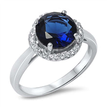 Load image into Gallery viewer, Sterling Silver Classy Round Cut Blue Sapphire Cz Stone with Paved Halo Setting RingAnd Face Height of 12MM