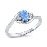 Sterling Silver Stylish Oval Cut Blue Lab Opal with Clear Cz on Both Sides Swirl Style Band RingAnd Face Height of 8MM