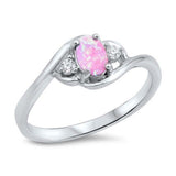 Sterling Silver Oval Pink Lab Opal Rings With CZ StonesAnd Face Height 8mm