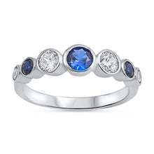 Load image into Gallery viewer, Sterling Silver Fancy Multi Round Cut Clear and Blue Sapphire Cz Stones on Bezel Setting RingAnd Face Heigth of 5MM