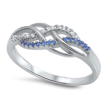 Load image into Gallery viewer, Sterling Silver Braided Band Ring with Clear Cz and Blue SapphireAnd Ring Face Height of 7MM