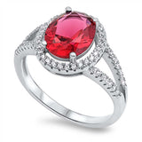Sterling Silver Split Band Ring with Pave Set Cz and a Prong Set RubyAnd Ring Face Height of 13MM