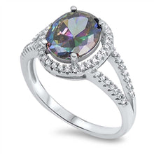 Load image into Gallery viewer, Sterling Silver Split Band Ring with Pave Set Cz and a Prong Set Rainbow TopazAnd Ring Face Height of 13MM
