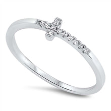 Load image into Gallery viewer, Sterling Silver Clear Cz Sideway Cross Ring with Ring Face Height of 5MM