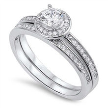Load image into Gallery viewer, Sterling Silver 2 Set Engagement Rings with 5MM Cz In the Center Encircled by Pave Set CzAnd Band Width of 4MM