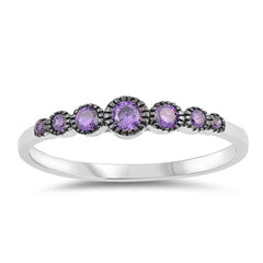 Sterling Silver Round Shaped Amethyst CZ Rings, Face Height 4mm