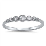 Sterling Silver Rounds Shaped Clear CZ Ring, Face Height 4mm
