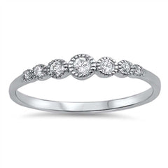 Sterling Silver Rounds Shaped Clear CZ Ring, Face Height 4mm