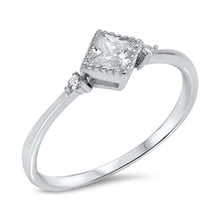 Load image into Gallery viewer, Sterling Silver Fancy Pincess Cut Clear Cz Ring with Round Cz on Both SidesAnd Face Height of 6MM