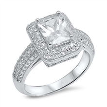 Load image into Gallery viewer, Sterling Silver Filigree Micro Pave with Centered Radiant Cut Clear Cz RingAnd Face Height of 12MM