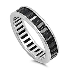 Load image into Gallery viewer, Sterling Silver Baguette Cut Black CZ Eternity Ring with Ring Band Width of 5MM