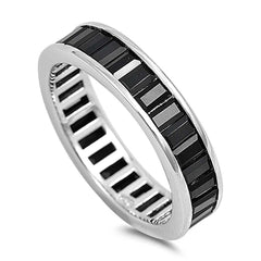 Sterling Silver Baguette Cut Black CZ Eternity Ring with Ring Band Width of 5MM