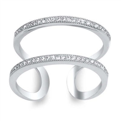 Sterling Silver Closed Adjustable Loop Shaped Clear CZ RingAnd Face Height 12mm