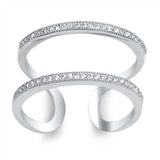 Sterling Silver Closed Adjustable Loop Shaped Clear CZ RingAnd Face Height 12mm