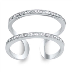 Sterling Silver Closed Adjustable Loop Shaped Clear CZ RingAnd Face Height 12mm