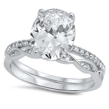 Load image into Gallery viewer, Sterling Silver Fancy Large Oval Cut Clear Cz Pave 2-Pcs Infinity Engangement Ring with Center Stone Size of 11MMAnd Band Width: 3MM