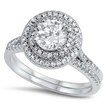 Load image into Gallery viewer, Sterling Silver Stylish Round Cut Clear Cz with Double Pave Halo Setting 2-Pcs Engangement Ring Inlaid with Clear Cz StonesAnd Center Stone Size of 6MM