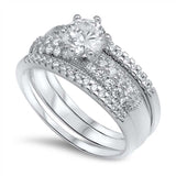 Sterling Silver Pave-Set Round-Cut Clear Cz Engagement Ring, Face Height of 8MM