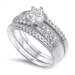 Sterling Silver Pave-Set Round-Cut Clear Cz Engagement Ring, Face Height of 8MM