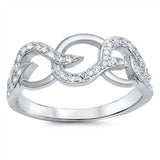 Sterling Silver Fancy Interlocking Ring Inlaid with Clear Cz StonesAnd Face Height of 7MM