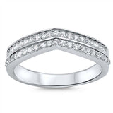 Sterling Silver Fancy Double Pave Chevron Band Ring with Face Height of 5MM