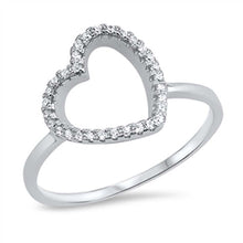 Load image into Gallery viewer, Sterling Silver Modish Micro Pave Open Heart Ring with Face Height of 13MM