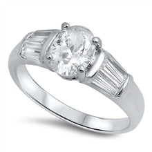 Load image into Gallery viewer, Sterling Silver Stylish Oval Cut Clear Cz Ring with Baguette Cz on Both SidesAnd Face Height of 8MM