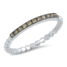 Load image into Gallery viewer, Sterling Silver Fancy Pave Set Peridot CZ Bead Band Stackable Ring with Ring Face Height of 2MM