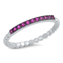 Load image into Gallery viewer, Sterling Silver Fancy Pave Set Ruby CZ Bead Band Stackable Ring with Ring Face Height of 2MM