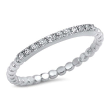 Load image into Gallery viewer, Sterling Silver Fancy Pave Set Clear CZ Bead Band Stackable Ring with Ring Face Height of 2MM