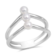 Load image into Gallery viewer, Sterling Silver Triple Simulated Pearl Ring with Ring Face Height of 12MM