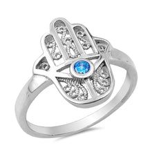 Load image into Gallery viewer, Sterling Silver Blue Topaz and Clear CZ Hamsa Ring, Face Height of 18 mm