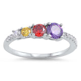 Sterling Silver Multi-Size and Multi-Colored CZ Ring with Ring Face Height of 5Mm