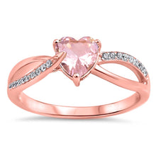Load image into Gallery viewer, Sterling Silver Heart Shaped Clear CZ Ring with Morganite Stone And Face Height 6mm