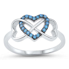 Load image into Gallery viewer, Sterling Silver Infinity Hearts Ring with Topaz CZ's On the Middle Heart And Face height of 9 MM