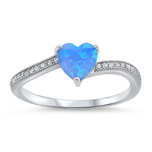 Load image into Gallery viewer, Sterling Silver Blue Lab Opal Heart Stone with Clear CZ RingAnd Face Height of 6 mm