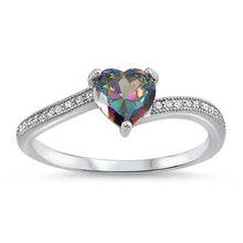 Load image into Gallery viewer, Sterling Silver Heart With Rainbow Topaz And Cubic Zirconia Ring