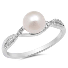 Load image into Gallery viewer, Sterling Silver Ring with Stimulated Pearl and Clear CZAnd Face Height of  5mm