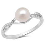 Sterling Silver Ring with Stimulated Pearl and Clear CZAnd Face Height of  5mm