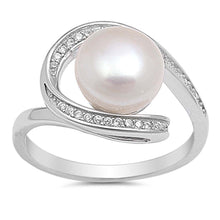 Load image into Gallery viewer, Sterling Silver Ring with Stimulated Pearl and Clear CZAnd Face Height of  13mm