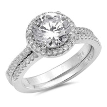 Load image into Gallery viewer, Sterling Silver Wedding Set Rings with Clear CZ Stone AndBand Width of Two Rings 4 mmAnd Face Height of 8 mm